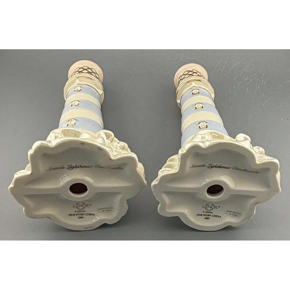 Lenox Seaside Lighthouse Candlesticks Pair 2003 Coastal Nautical Decor 7